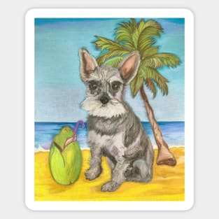 Cute Schnauzer Dog on Vacation Sticker